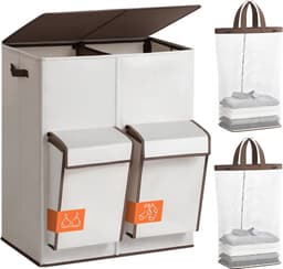 JCP® Wasmand - 180L - Wasmand met Deksel - Wasmand 4 Vakken - Beige - 58cm x 40cm x 71cm — thumbnail 1