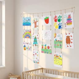 Wanddisplay voor kinderen met 34 houten knijpers, 140 cm, fotoslinger met houten kralen in boho-stijl, voor meerdere - ShopVlot — thumbnail 5