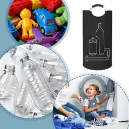 Wasmand - Opbergzakken van Oxford-stof - Vuilniszak - Verzamelbak voor lege flessen - Opvouwbare Opbergcontainer,Aluminium Handvat , Grote Capaciteit - Oxford Stof - 79×38 CM - Geschikt voor keuken, garage, tuin, camping en opslagruimtes - Wit — thumbnail 2