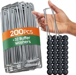 SnelShoppen - Tuinpinnen 200 stuks + 32 washers voor onkruiddoek, grondankers voor kamperen en kunstgras, robuust, gegalvaniseerd staal — thumbnail 1
