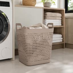 Storage Solutions Wasmand - 2x - beige - 48 liter - 40 x 51 cm - kunststof - wasbox - mand voor wasgoed - badkamer — thumbnail 3
