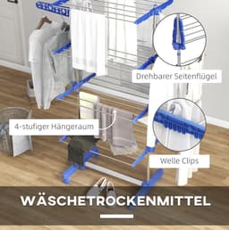 Droogtoren Met Wielen – Inklapbaar En Hoogte Instelbaar – 142 X 55 X 172 Cm – Roestvrij Staal – Blauw – Vrijstaand Drogen En Ophangen — thumbnail 2