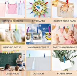 Kleurrijke houten wasknijpers – fotoclips, wasknijpers, knutselspullen en decoratie voor in de klas,Wit,7.3*1CM — thumbnail 4