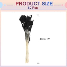 60 stuks konijnenstaarten, natuurlijke gedroogde bloemen, 43,2 cm, mini-hazenstaart, lagurus ovatus, bloemenboeket voor bloemendecoratie, bruiloft, Kerstmis, zwart — thumbnail 4