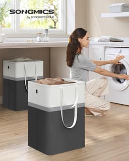Set van 2 wasmanden, opvouwbare wasmanden, waszakken van 110 liter met korte en lange handgrepen, gemakkelijk te dragen en schoon te maken, vrijstaand, inktzwart LCB210B01 — thumbnail 5