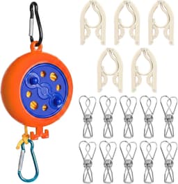 16-delige reiswaslijn set met 10 m uittrekbare waslijn, 5 opvouwbare kleerhangers en 10 roestvrijstalen klemmen, winddicht en ruimtebesparend, ideaal voor camping, hotel, balkon en camper — thumbnail 2