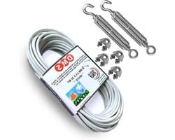 Waslijn voor buiten - Gecoate staalkabel - Was ophangen - Gemaakt in Italië - 20 meter - Zwart