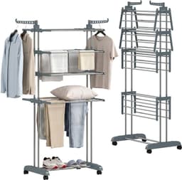 HOMCOM Clothes Drying Rack-Plastic, Stahl-73L x 64B x 172H cm-Grau — thumbnail 1