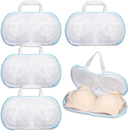 VHV-BH-waszak - Beschermt lingerie tijdens het wassen - 34 x 20 cm - 3D-ondersteuning voor cup A-C - Wasnetje met verborgen rits voor bh's en delicate kleding - Polyester - Wit - Set van 4 - Blauw en wit — thumbnail 1
