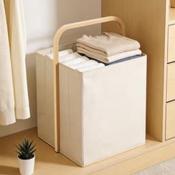 Vouwbare Wasmand 58L met Bamboe Handvat, Ideaal voor Opberging in Slaapkamer en Badkamer, Duurzaam en Ruimtebesparend — thumbnail 3