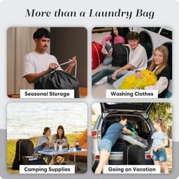 Nylon XL waszak, grote inhoud met afsluitbaar trekkoord, machinewasbaar, past in wasmand of kledingmand, geschikt voor twee ladingen kleding (zwart, 30" x 40") — thumbnail 2