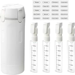 4-in-1 navulbare reisdispenserflessen, reisflessen om te vullen, reisdispenser met schaal en etiket, herbruikbare reisgadgets, dispenserflessen voor shampoo, lotion, douchegel, spoeling (wit) — thumbnail 1