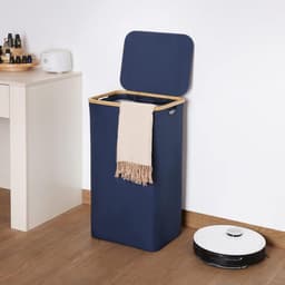 efluky Wasmand met deksel 100 liter, grote wasmand, bamboe 100 l hoge wasmand vuilwasemmer emmer vuile kleding tas, blauw — thumbnail 2