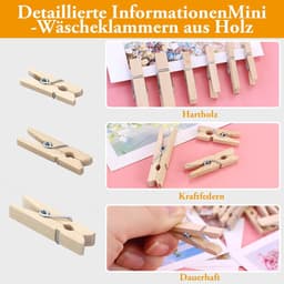 Mini Houten Knijpers - Decoratieve Clips - Foto's Ophangen - Natuurlijk Hout - 165 Stuks - Houtkleur — thumbnail 2