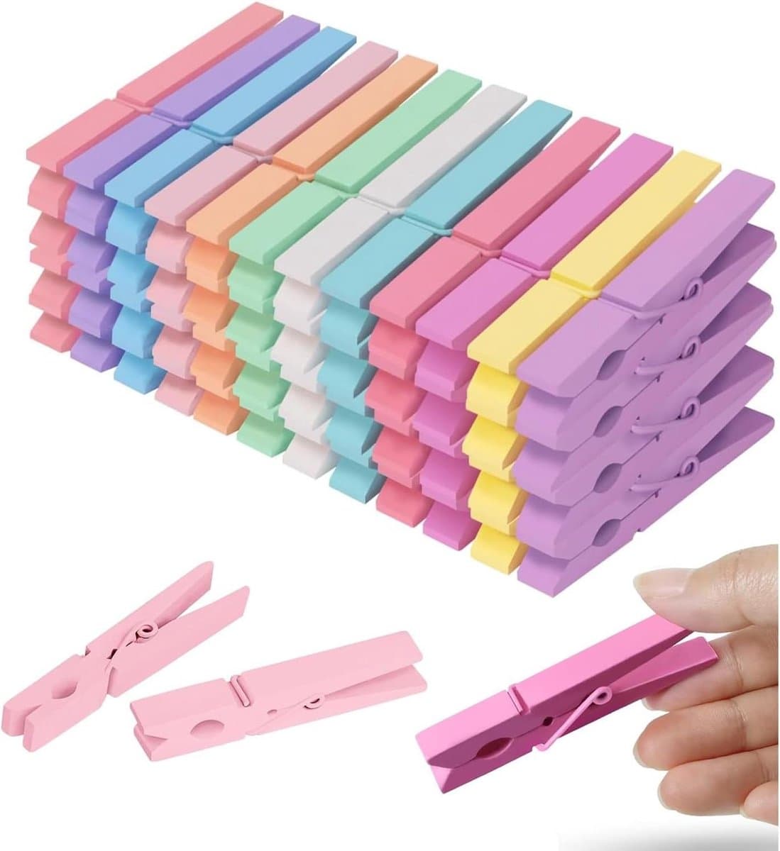 Houten Wasknijpers - Kledingclips Knutselspelden - Kleding Drogen - Splintervrij Hout - 7.4 cm - 10 Kleuren — afbeelding 1