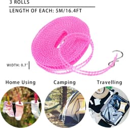 Waslijn Set - Kleding Touw - Kleding Drogen - Winddicht Roosterontwerp - 3 x 5 meter - Roze — thumbnail 2