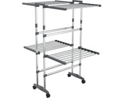 vidaXL - Droogrek - 2-laags - met - wieltjes - 60x70x106 - cm - zilverkleurig