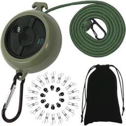 Verstelbare waslijn 10 meter - Antislip campingwaslijn met 10 haken en 20 wasknijpers voor utility room, balkon, tuin en kamperen — thumbnail 1