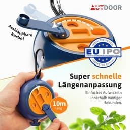 Uitschuifbare Waslijn 10 m - Handzwengel voor Snel Oprollen - 50 kg Draagkracht - Nylon Drooglijn voor Camping en Balkon — thumbnail 4