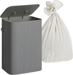 Wasmand met deksel - 80 liter - opvouwbaar - grijs — thumbnail 1