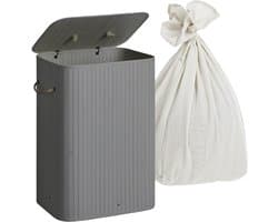 Wasmand met deksel - 80 liter - opvouwbaar - grijs