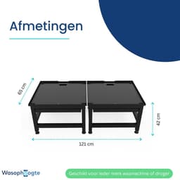 Wasophoogte® Wasmachine verhoger met uittrekbaar plateau - Dubbele wasmachine opbouwmeubel - Wasmachine sokkel - 42cm hoog - Zwart - Universeel - 65*60,5 (LxB) - Inclusief wandbeugels — thumbnail 2