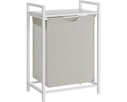 Furnstar Wasmand - Wasverzamelaar met plank - Wasbox - Afneembare waszak van Oxford weefsel - Metalen frame - 65 L - 50 x 33x 72 cm - Crèmewit Mat Wit