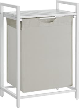 Furnstar Wasmand - Wasverzamelaar met plank - Wasbox - Afneembare waszak van Oxford weefsel - Metalen frame - 65 L - 50 x 33x 72 cm - Crèmewit Mat Wit — thumbnail 1