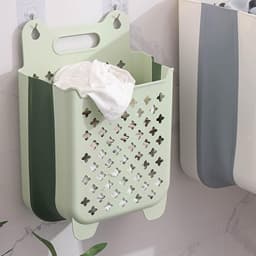 Hangende wasmand - Opvouwbare wasmand - Wandgemonteerde opvouwbare wasmand geschikt voor badkamer en douche - Kledingopbergmand - Groen - 29×16×38 cm — thumbnail 3