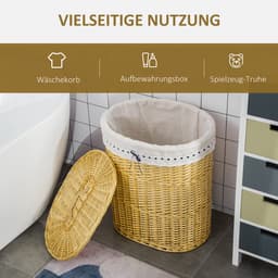 Clruro Waskorf - 51 x 38 x 57 cm - Wasmand met Deksel - 100L - Rieten Waszak - Natuur — thumbnail 3