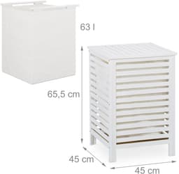wasmand met deksel - 63 l - hout - 65,5 x 45 x 45 cm - waszak - wit — thumbnail 4