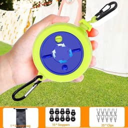 Goodivery ® Waslijn 10 m, intrekbare draagbare anti-wikkelende reiswaslijn, verstelbare campingwaslijn met 10 vaste gespen en 10 wasknijpers (met opbergtas) — thumbnail 2