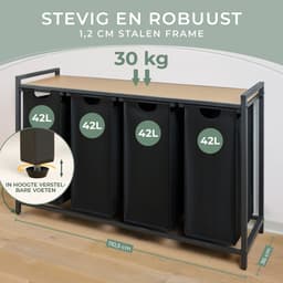 Blumtal Wasmand met 4 vakken - Wasmand met bamboe plank - Metalen frame - Wasmand met poten - Zwart — thumbnail 4