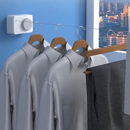 Intrekbare waslijn voor zwaar gebruik - Aan de muur gemonteerd - 13,8 ft roestvrijstalen niet-verzakkende lijn — thumbnail 5