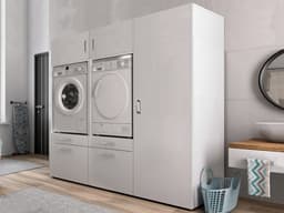 MOBISTOXX Wasmachine Kast - Set van 3 - Wasmachine Verhoger - Wasmachine Ombouw - 201 cm x 67 cm x 189 cm (B x D x H) - Met Lade Voor Wasmand - Voor Wasmachine en Droogkast - Extra Kastruimte - Wit — thumbnail 1