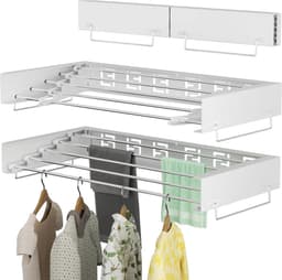Wandwasdroger uittrekbaar 80 cm - inklapbaar wasrek - ruimtebesparend compact wit. folding wall laundry rack — thumbnail 2