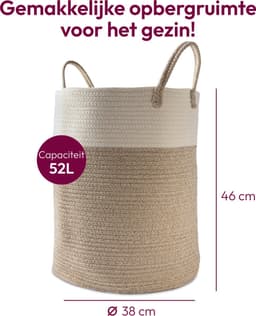 Framehack Wasmand Katoen - Opbergmand 52 ltr - Mand Rond met handvaten - Wasbox Opvouwbaar - Speelgoedmand — thumbnail 2