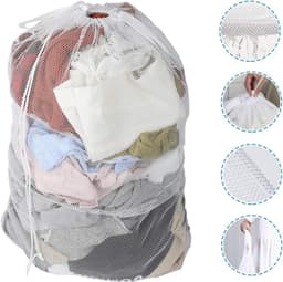 2 stuks waszakken van mesh met trekkoord en handvatten - 76×100cm waszakken van mesh - Duurzame tassen voor delicate kleding - Stevige waszakken van mesh - Geschikt voor wasmachines, reizen, kleding, speelgoedopslag — thumbnail 5