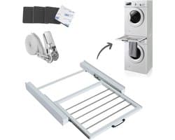 Dastium Home - Stapelkit Voor Wasmachine En Droger - Witte Stapelkit Met Droogrek - Tussenstuk Met Uitschuifbare Handdoekhouder - Wit — afbeelding 1