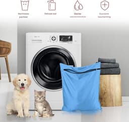 Waszakken voor huisdieren - Waszakken van twill polyester - Grote waszakken met rits - Voorkomt dat waszakken verstopt raken door dierenhaar - Waszakken voor huisdierendekens - Geweldig voor honden en katten (60x70cm) - blauw-S — thumbnail 4