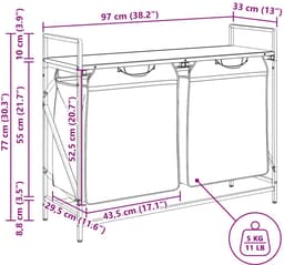 vidaXL - Wasmand - 2 - vakken - met - plank - zwart - eikenkleurig — thumbnail 1