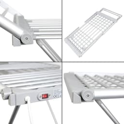 Wasdroger - Wasdrogerrek- Opvouwbare Elektrische Kledingdroger - Efficiënt en Ruimtebesparend - 18 stangen verwarmde badkamerdroger - 230 W - 145 cm - Aluminium zilver - Sneldrogend - Kleding - Beddengoed — thumbnail 3