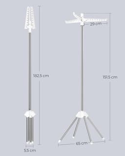 FurnStar Droogrek - Droogmolen met 3 Draaibare Armen - 4 Poten - Voor Binnen - Roestvrij Staal - Voor Maximaal 27 Kledingstukken - 150 cm Hoog - Wit-Zilver LLR510W01 — thumbnail 5