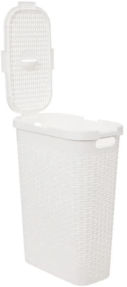 5Five Smalle Wasmand met deksel Rotan - 3x - wit - gevlochten kunststof - 40 liter - 26 x 46 x 60 cm — thumbnail 4