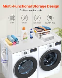 Wasmachine-Droger Werkblad, 137,2 x 68,6 cm Houten Werkblad met anti-slip Pads, Waterafstotend voor Organisatie en Opslag in de Wasruimte, meer Ruimte en Functionaliteit, Wit — thumbnail 4