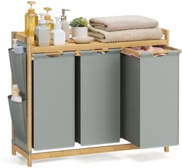Wasmand – 3 Vakken – 3 x 50 L – 94 x 33 x 78 cm – Duifgrijs – Stijlvol en Praktisch — thumbnail 1