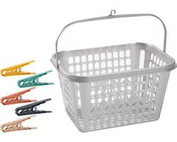 Wasknijper mandje/bakje - zilver - inclusief 48x wasknijpers - kunststof — afbeelding 1