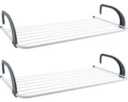 MSV Inklapbaar klein wasgoedrekje/droogrek - 2x - 7 meter waslijn - Ophangbaar - 36 x 74 cm