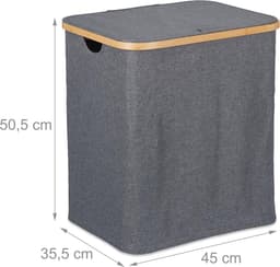 wasbox met deksel - 80 l - bamboe - polyester - ademende waszak - badkamer — thumbnail 3