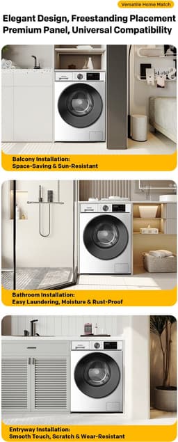 coocaa Galaxy A3-serie voorlader-wasmachine, 7 kg, BLDC-motor, A-10% energieklasse, bacterieverwijderingssysteem, stoomwassen, snelwas 15 min, kinderslot, 15 programma’s, eindtijd uitstel, babyverzorgingsfunctie [Energieklasse A] F702A3AВC0 — thumbnail 3